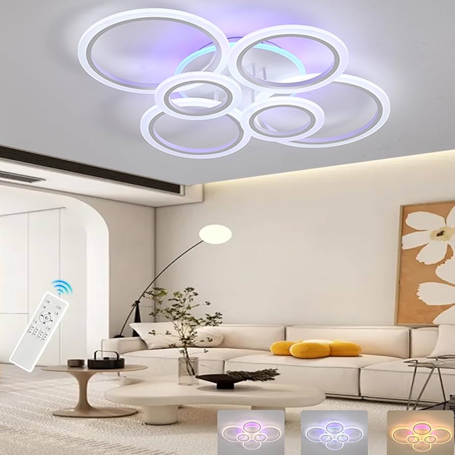 Plafón LED Geométrico de 5 Anillos Blancos