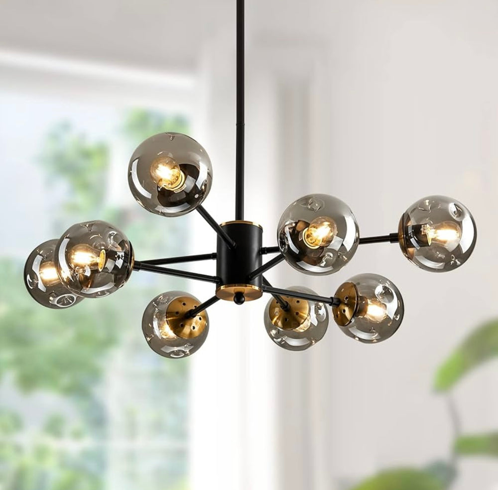 Lámpara Sputnik de Vidrio Ahumado Negro y Dorado