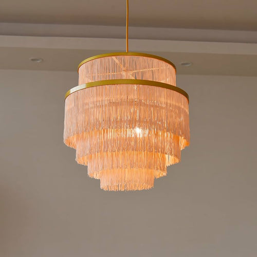 Lámpara Colgante Art Déco de Flecos Dorados
