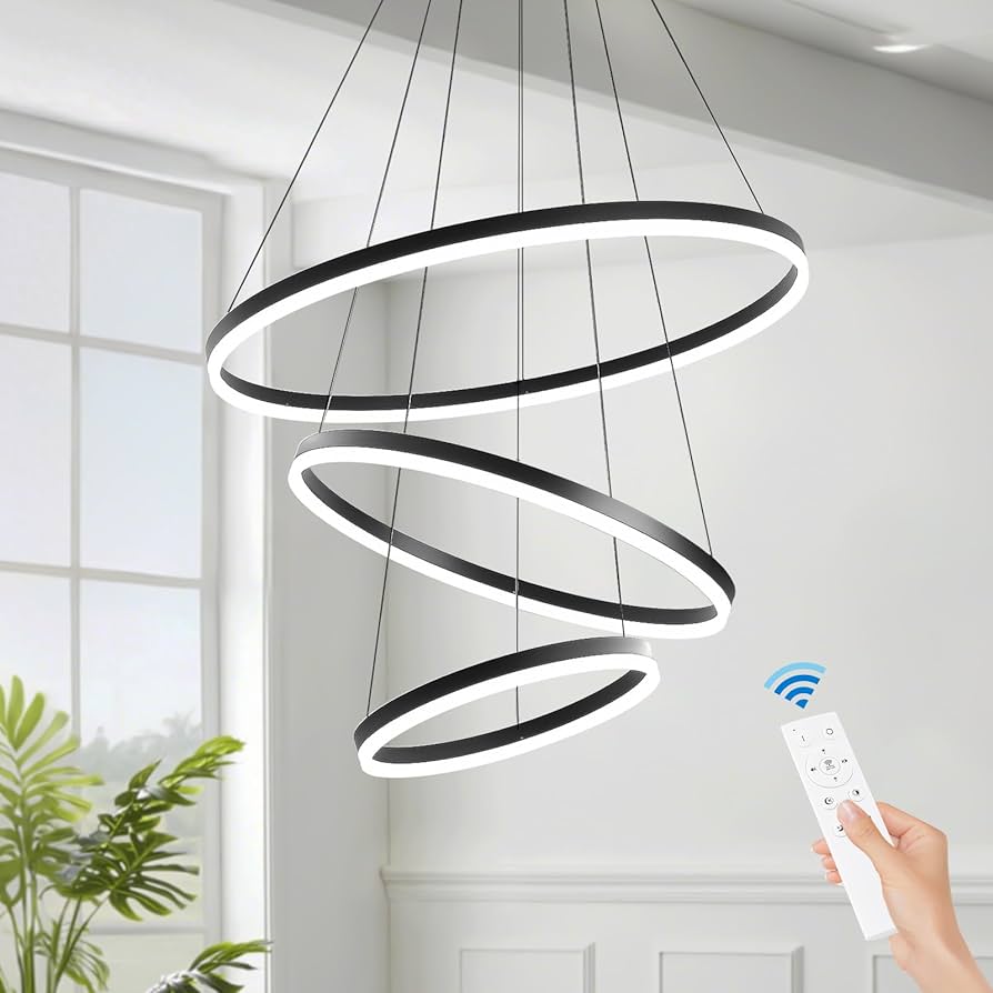 Colgante LED de triple aro negro